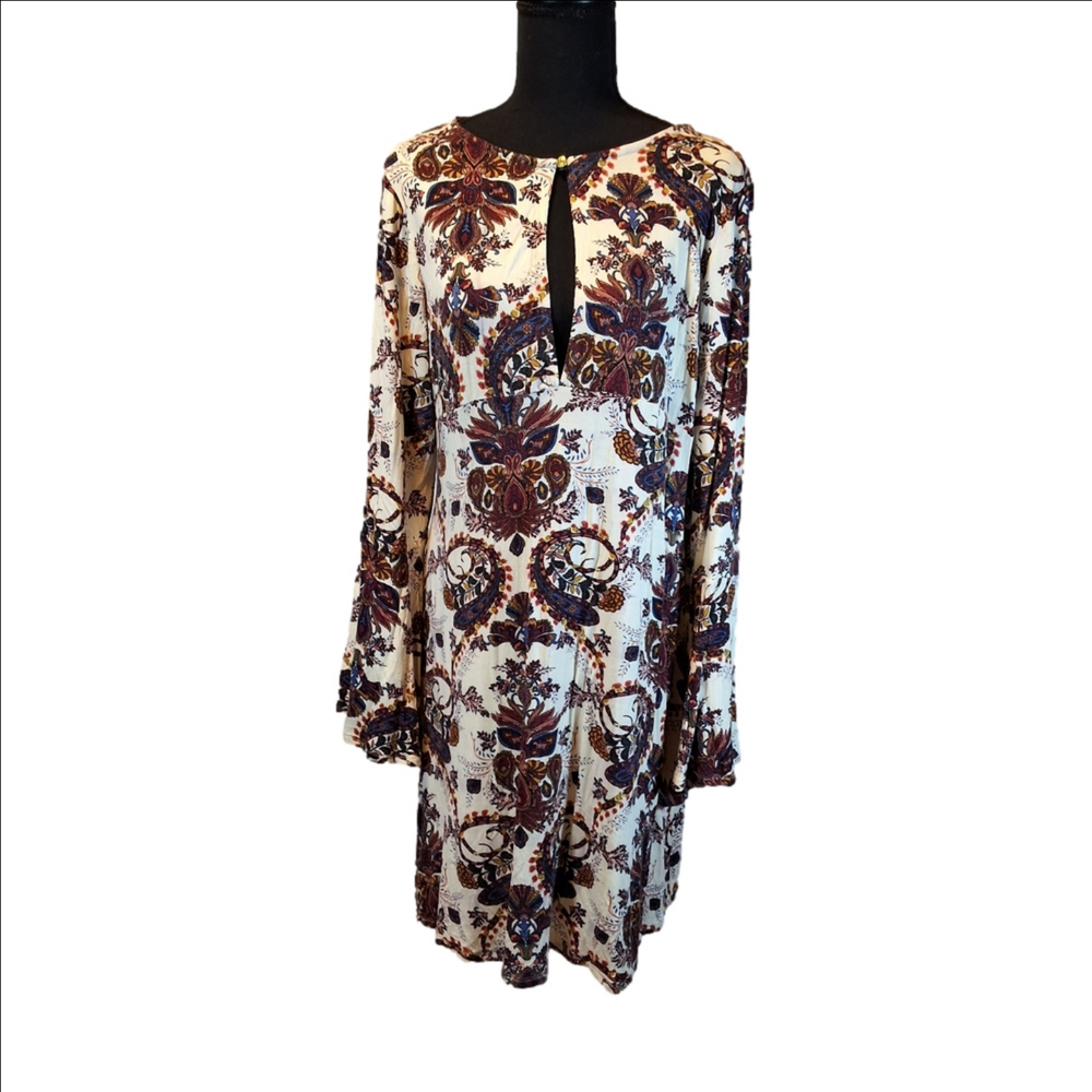 Upgrade Your Style with This Cream and Purple Boho Bell Sleeve Floral Dress